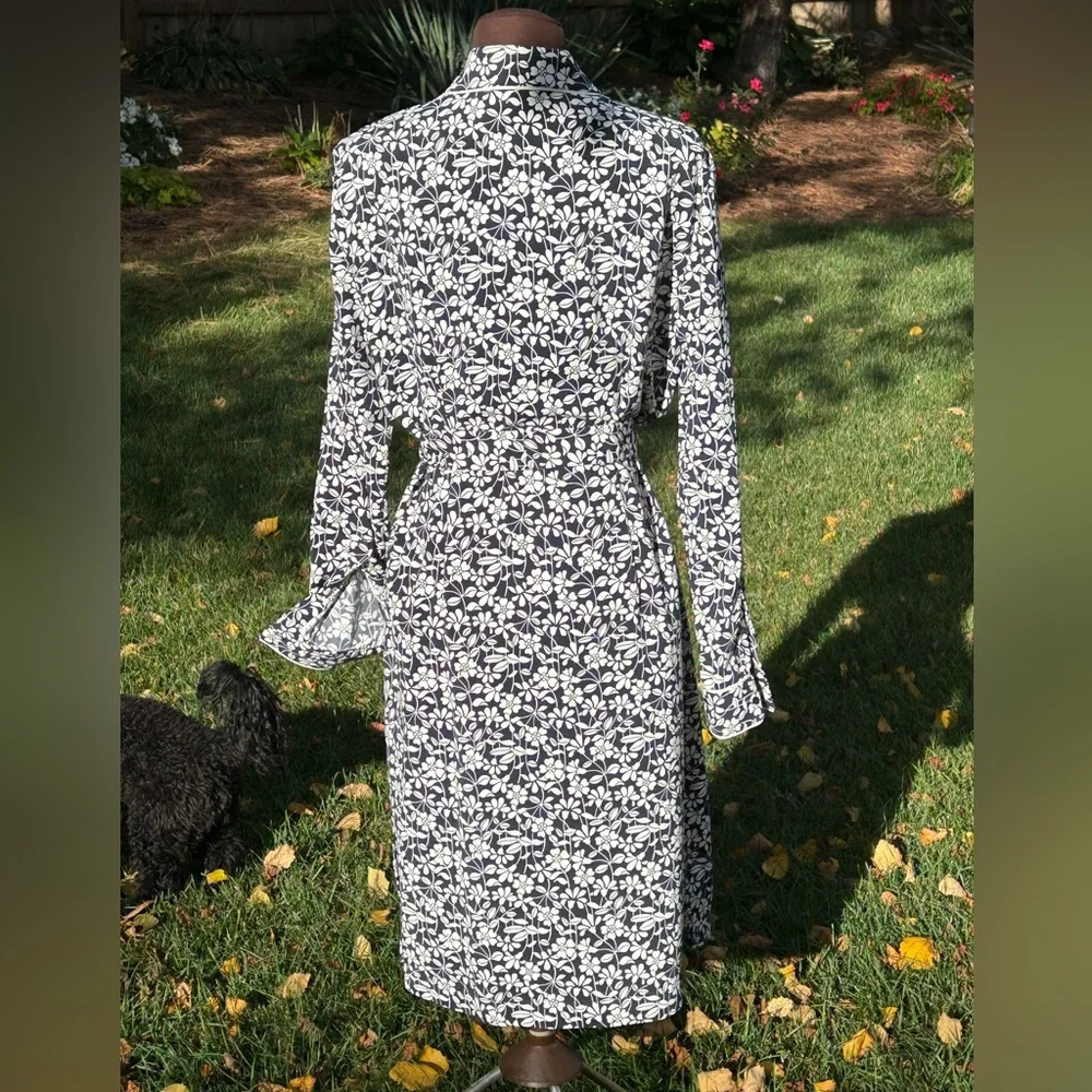 NWOT BROOKS BROS s12 shirtdress-full button down w/belt-blk/crm floral-midi - Picture 2 of 8